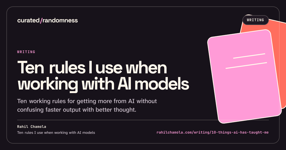 Whole work share artwork for 10 things AI has taught me so far, landscape format in dark theme.