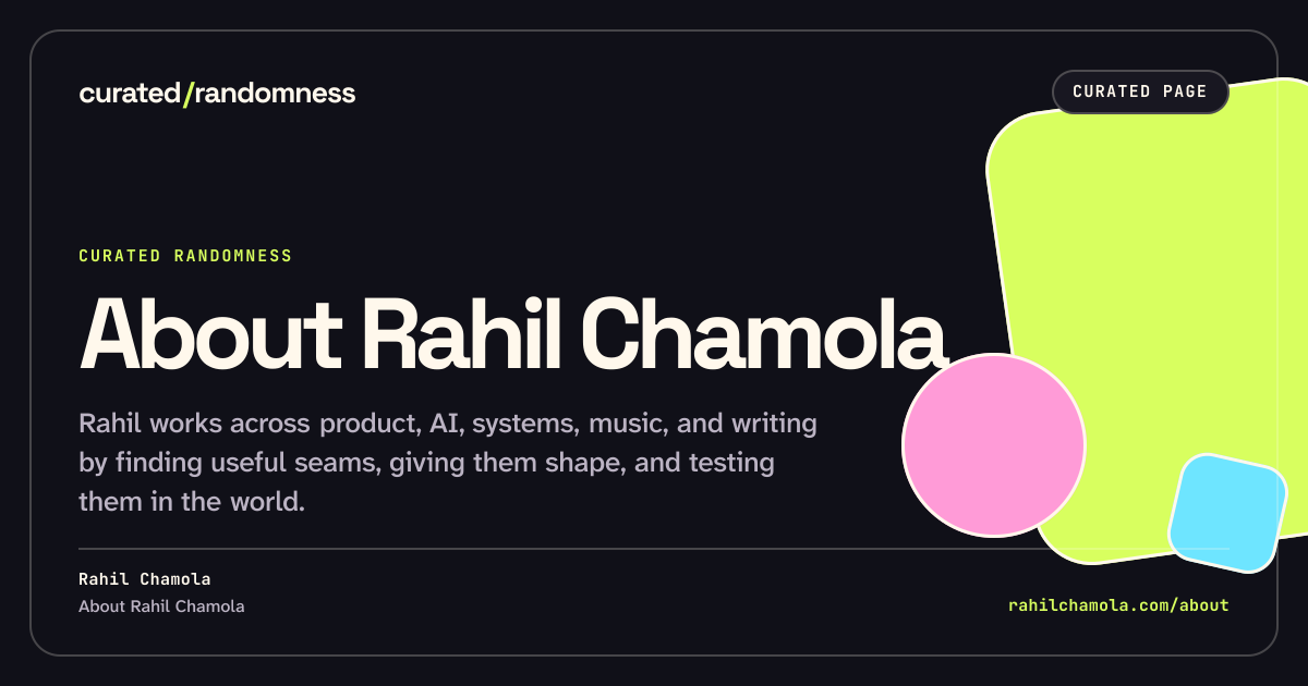 Whole work share artwork for About Rahil Chamola, landscape format in dark theme.